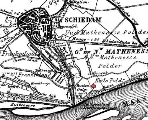 Kaart van Schiedam met daarop het Buiten Galgoord